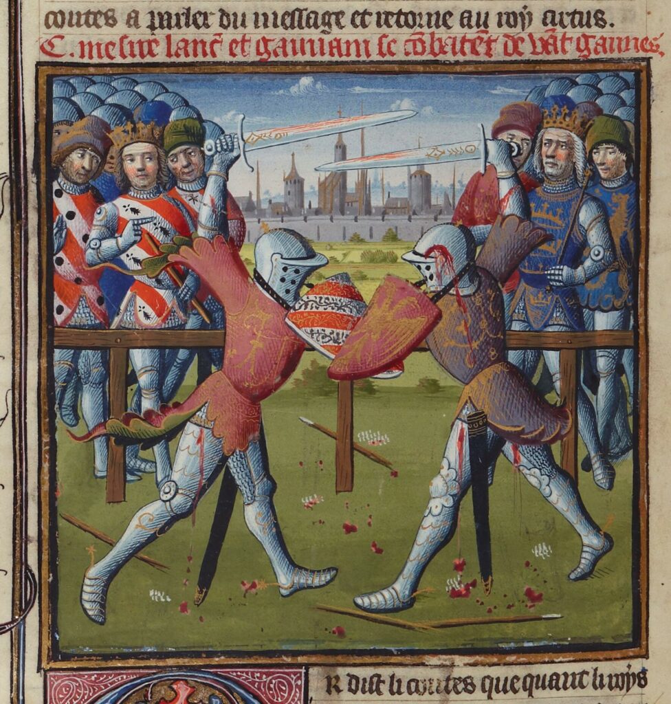 Duel tussen Lancelot en Gauvain uit La Mort le Roi Artu